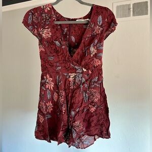 Kimchi Blue Maroon Floral V-neck Romper